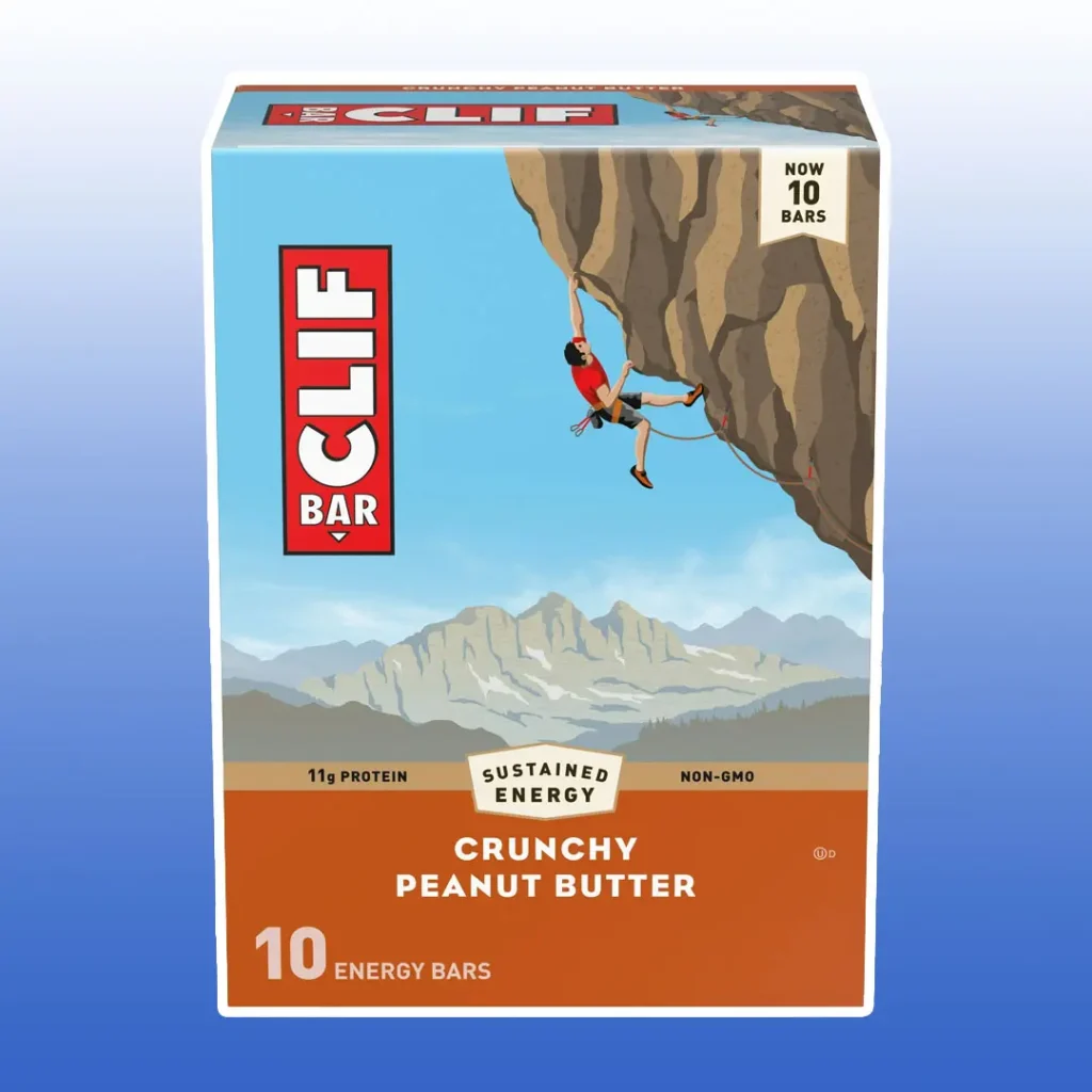 Box of CLIF bars on blue background