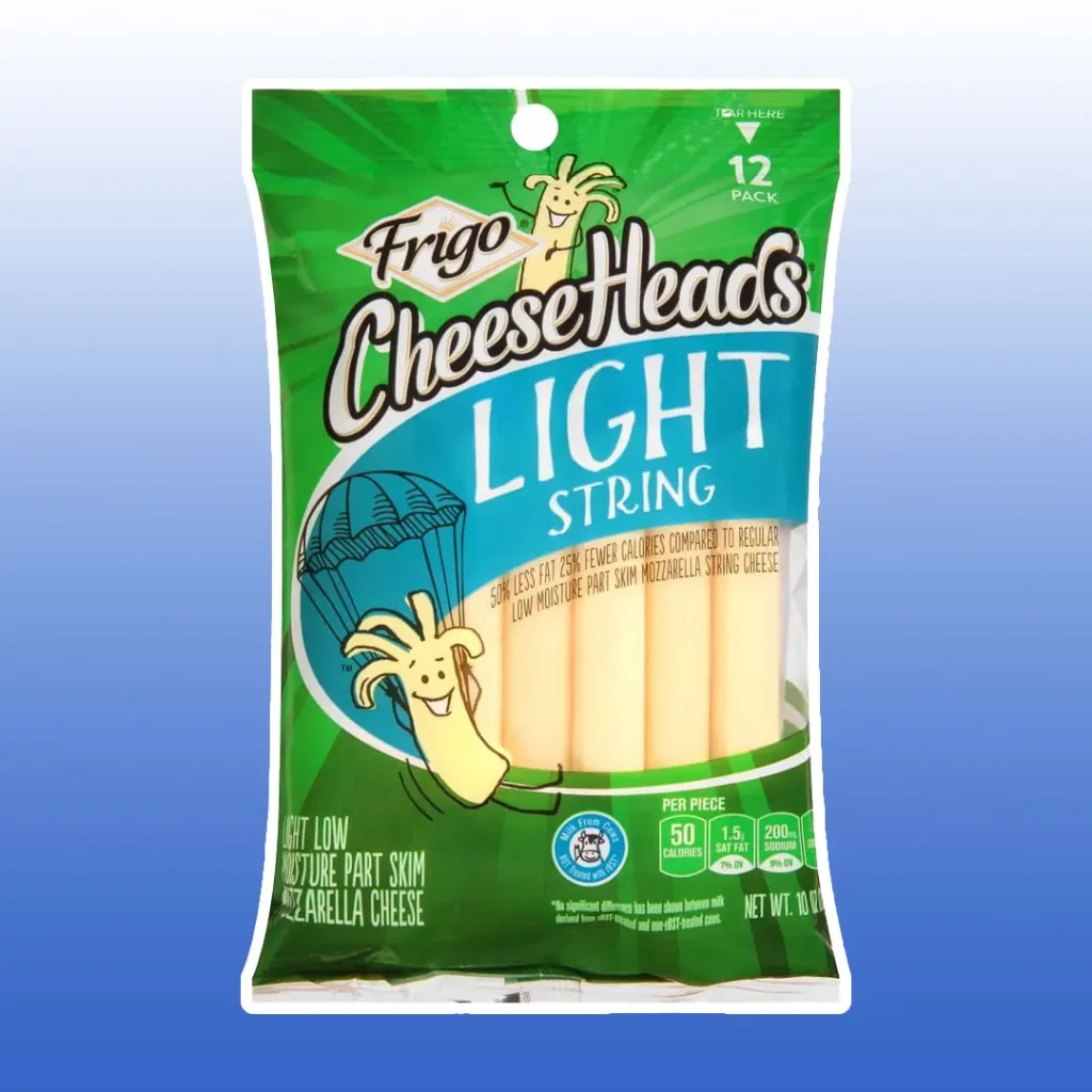Bag of string cheese on blue background