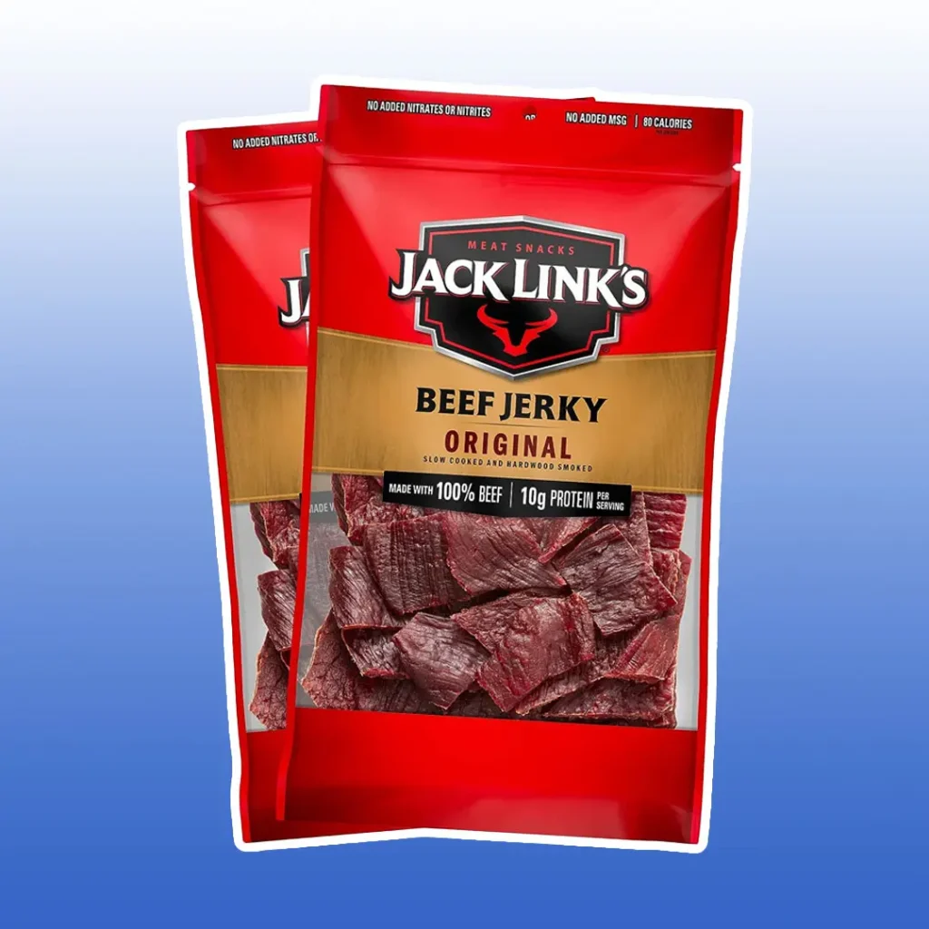 Jack Links Beef Jerky on blue background