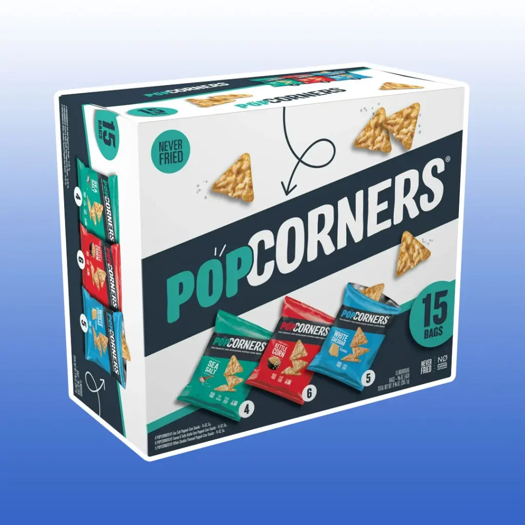 Box of PopCorners on blue background
